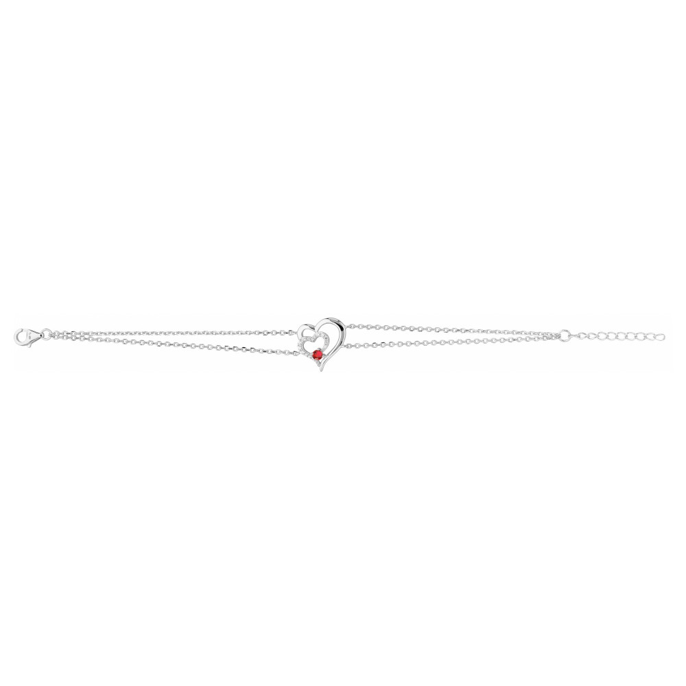 Le Bracelet argent 925/1000, coeur et pierre synthétique rouge, by Stauffer