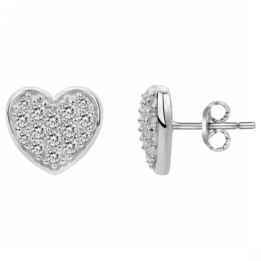 Les Boucles d'oreilles argent 925/1000, coeurs et oxydes de zirconium, by Stauffer