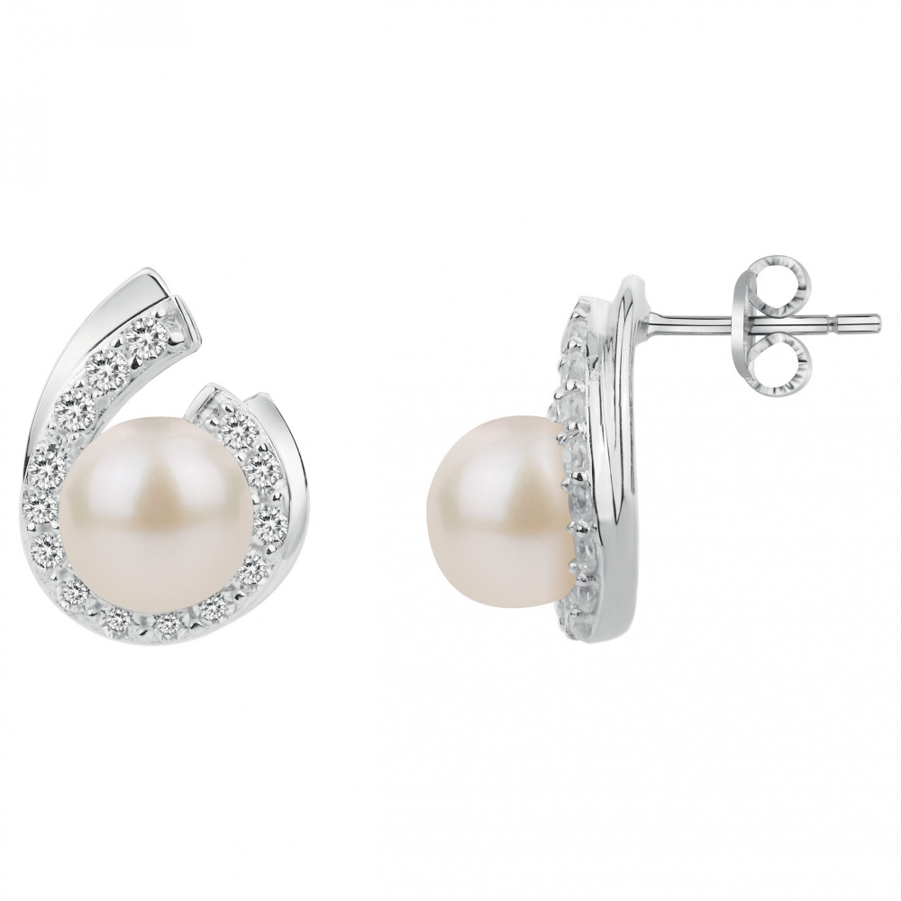 Les Boucles d'oreilles argent 925/1000, perles de culture et oxydes de zirconium, by Stauffer