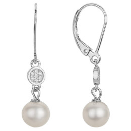 Boucles d'oreilles pendantes Argent 925/1000, perles de culture et oxydes de zirconium by Stauffer 70400582