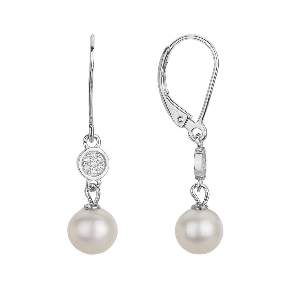 Boucles d'oreilles pendantes Argent 925/1000, perles de culture et oxydes de zirconium by Stauffer 70400582