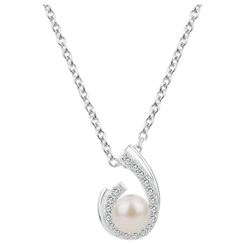 Le Collier argent 925/1000, perle de culture et oxydes de zirconium by Stauffer