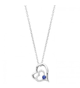 Le Collier argent 925/1000, double coeurs, spinelle bleue et oxydes de zirconium by Stauffer