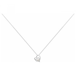 Le Collier argent 925/1000, double coeurs, perle de culture et oxydes de zirconium by Stauffer