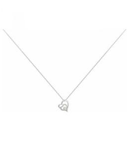 Le Collier argent 925/1000, double coeurs, perle de culture et oxydes de zirconium by Stauffer