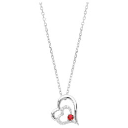 Le Collier argent 925/1000, double coeurs, spinelle rouge et oxydes de zirconium by Stauffer