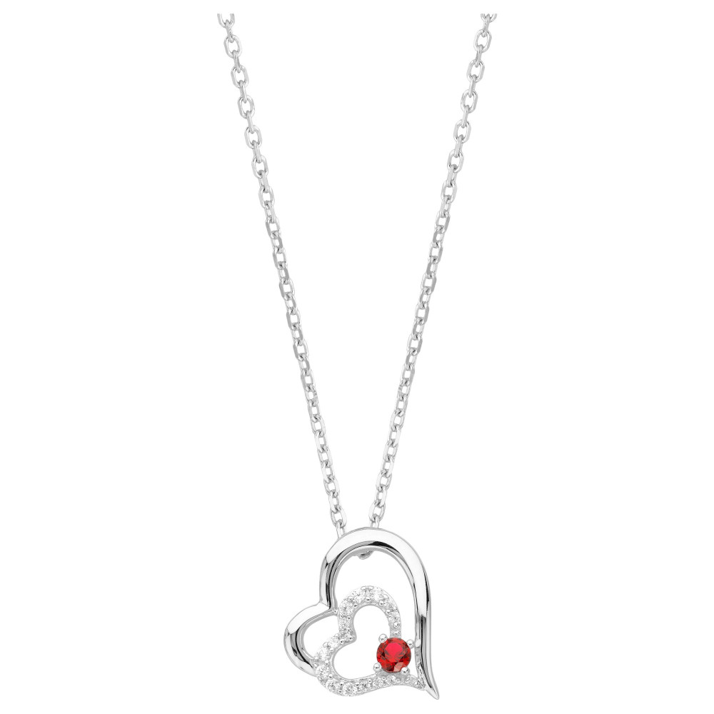 Le Collier argent 925/1000, double coeurs, spinelle rouge et oxydes de zirconium by Stauffer