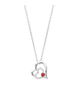 Le Collier argent 925/1000, double coeurs, spinelle rouge et oxydes de zirconium by Stauffer