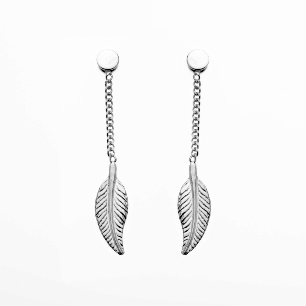les Boucles d'oreilles pendantes, or gris 375/1000 ,motifs plumes by Stauffer