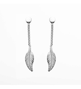 les Boucles d'oreilles pendantes, or gris 375/1000 ,motifs plumes by Stauffer