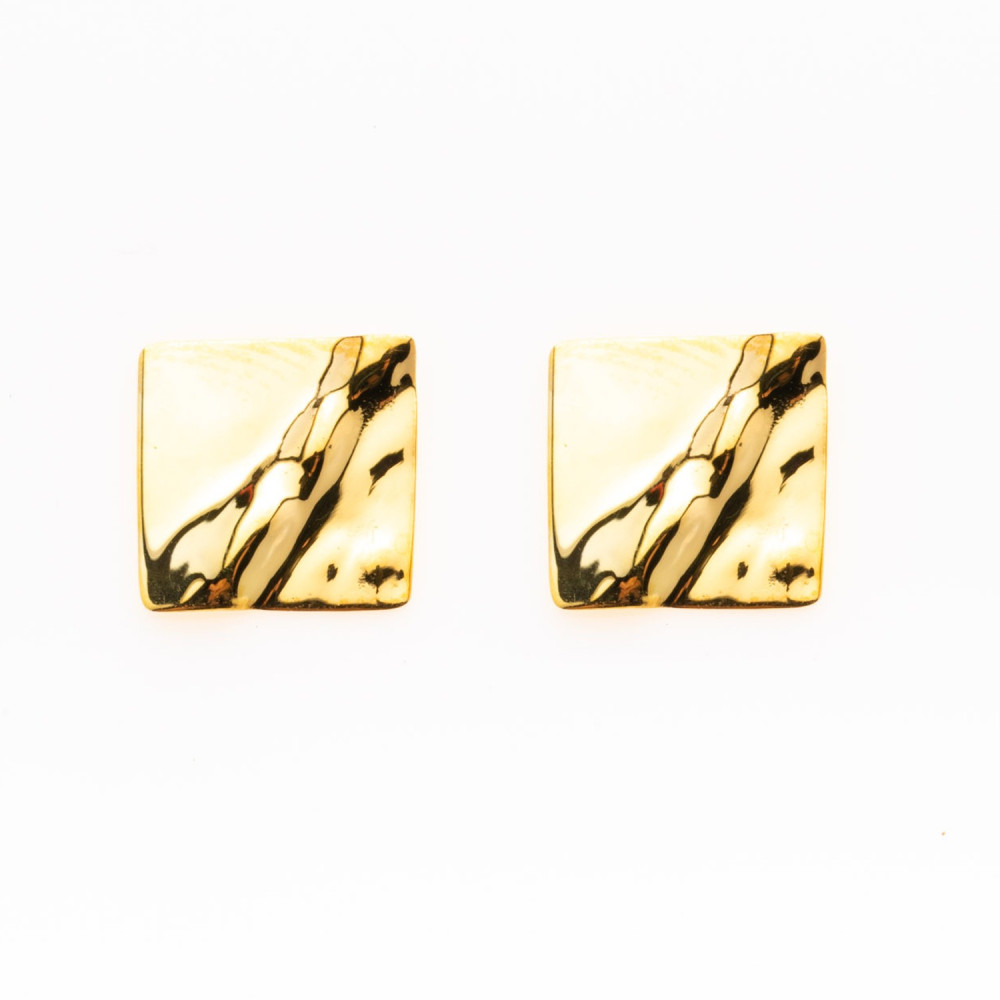 les Boucles d'oreilles or jaune 375/1000, motifs carrés froissée, by Stauffer