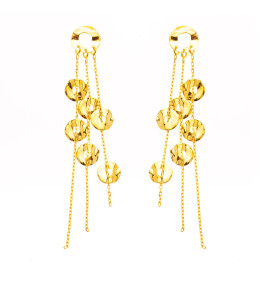 les Boucles d'oreilles pendantes or jaune 375/1000, motifs rond froissés, by Stauffer