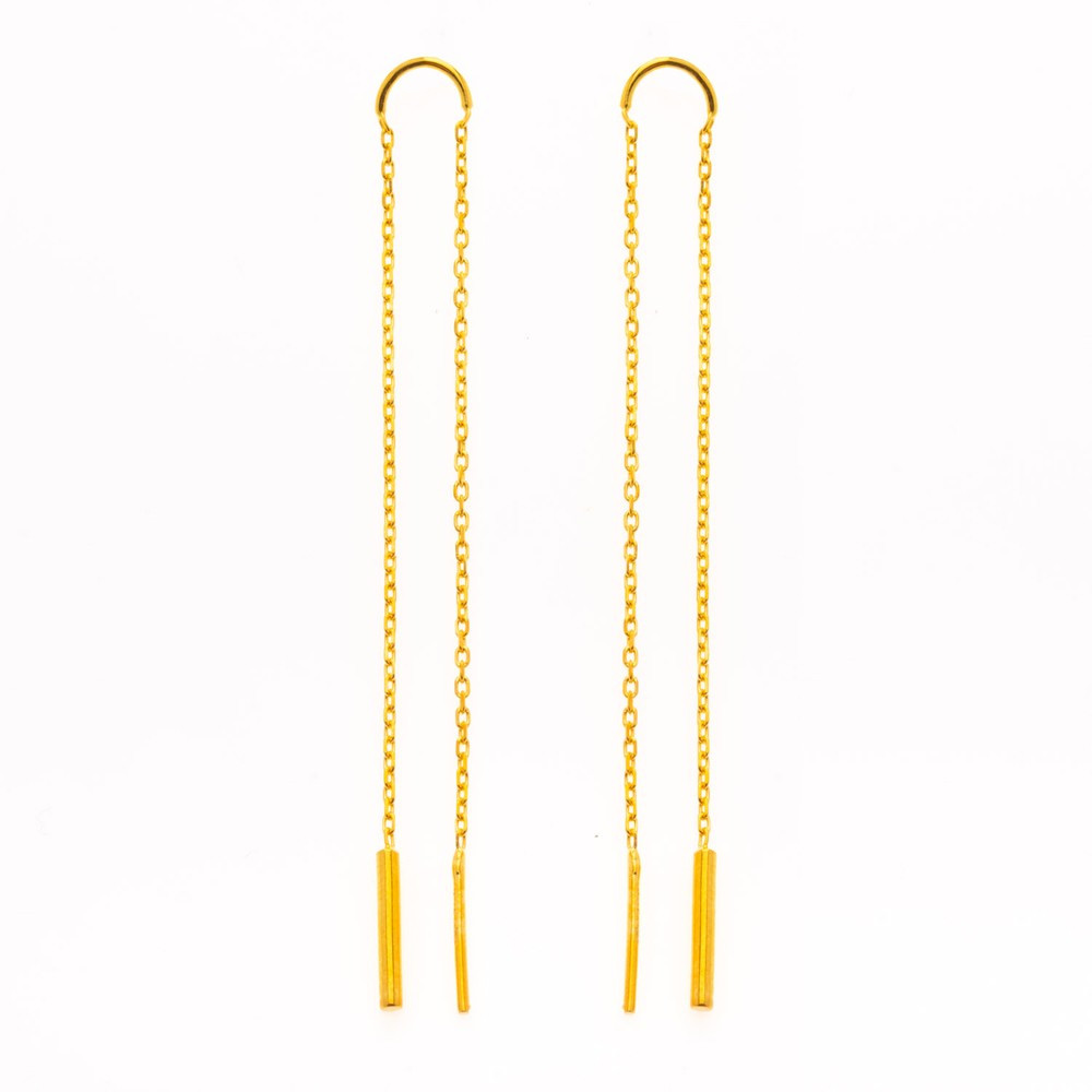 les Boucles d'oreilles pendantes, or jaune 375/1000 , chaînes + tubes, by Stauffer