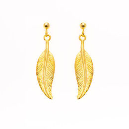 les Boucles d'oreilles pendantes, or jaune 375/1000 ,motifs plumes by Stauffer