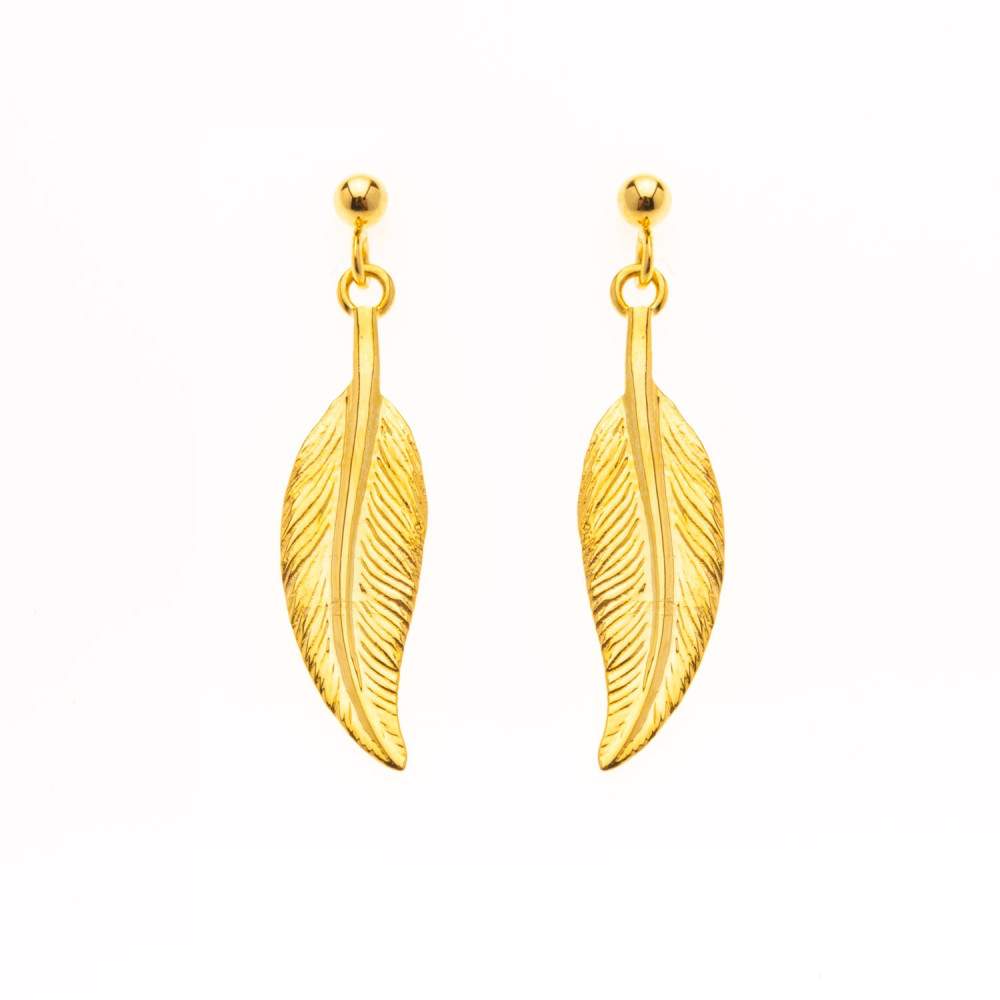 les Boucles d'oreilles pendantes, or jaune 375/1000 ,motifs plumes by Stauffer