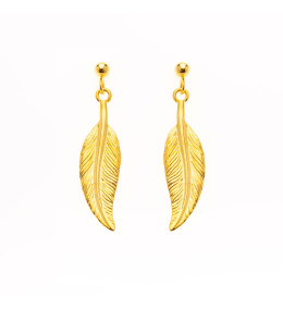 les Boucles d'oreilles pendantes, or jaune 375/1000 ,motifs plumes by Stauffer