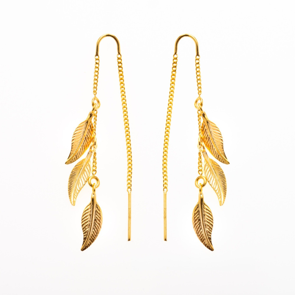 les Boucles d'oreilles pendantes, or jaune 375/1000, motifs plumes by Stauffer