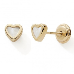 Les Boucles d'oreilles or jaune 375/1000, coeurs en nacre by Stauffer