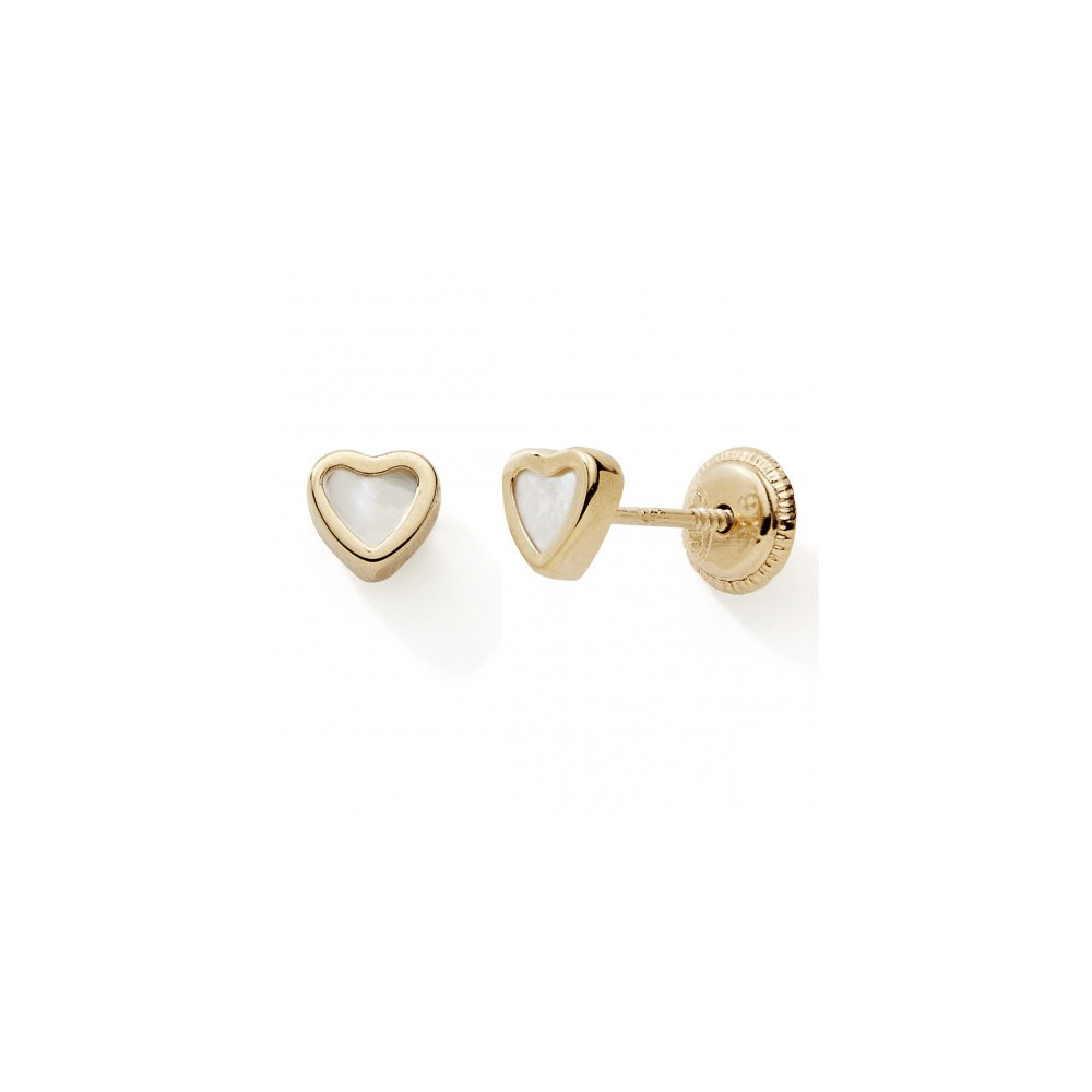 Les Boucles d'oreilles or jaune 375/1000, coeurs en nacre by Stauffer