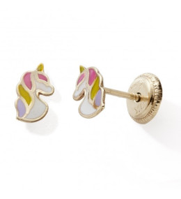 Les Boucles d'oreilles or jaune 375/1000, licornes laque by Stauffer