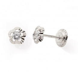 Les Boucles d'oreilles or gris 375/1000, motifs fleurs et oxydes de zirconium by Stauffer