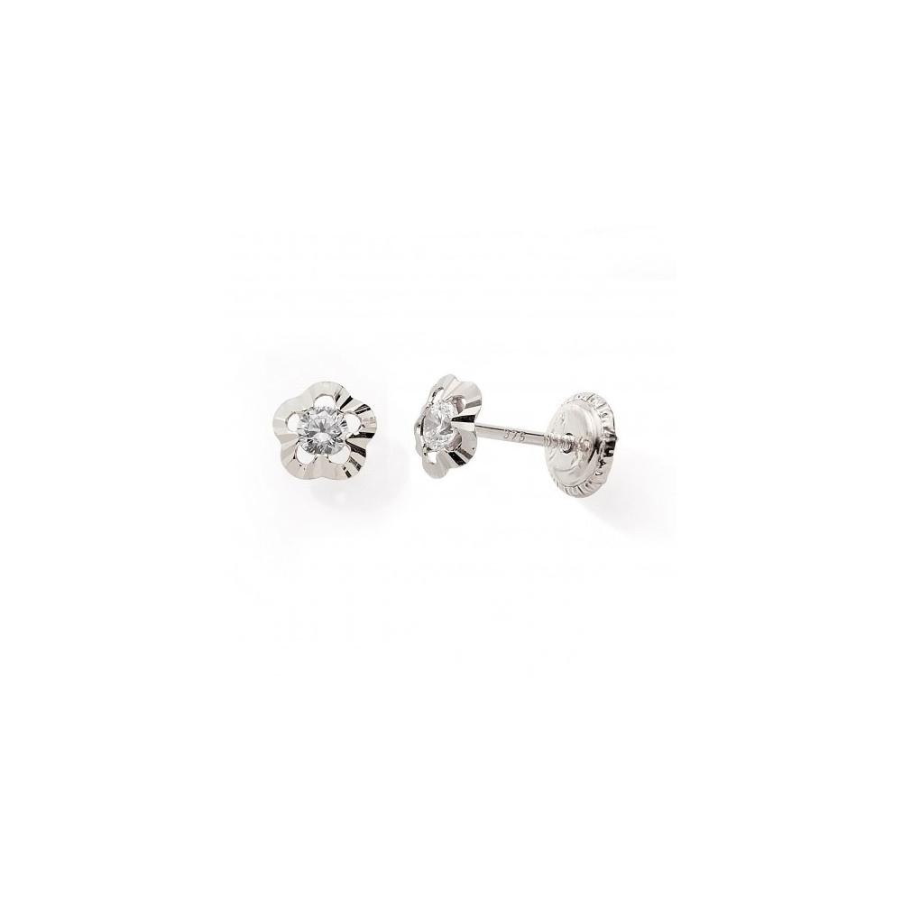Les Boucles d'oreilles or gris 375/1000, motifs fleurs et oxydes de zirconium by Stauffer