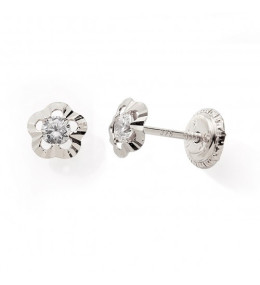 Les Boucles d'oreilles or gris 375/1000, motifs fleurs et oxydes de zirconium by Stauffer