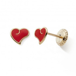 Les Boucles d'oreilles or jaune 375/1000, coeurs laque rouge by Stauffer