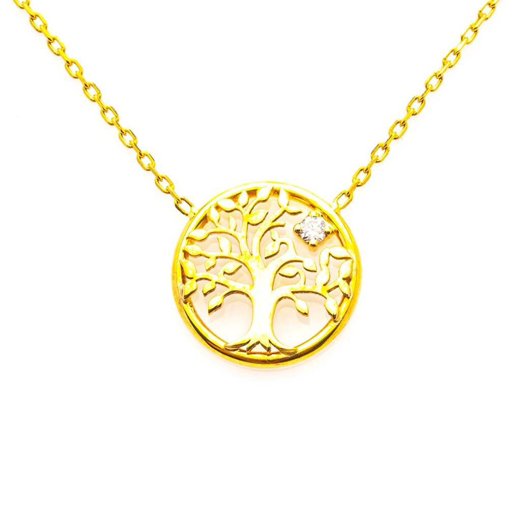 le Collier or jaune 375/1000 , arbre de vie et diamant, by Stauffer