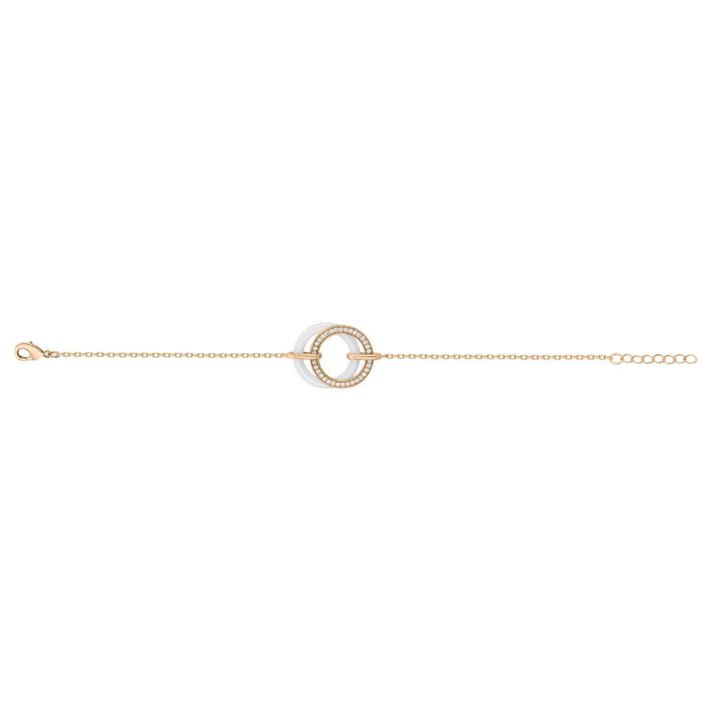 Bracelet plaqué or et Céramique blanche double anneaux by Stauffer Ref. 1-36-0001