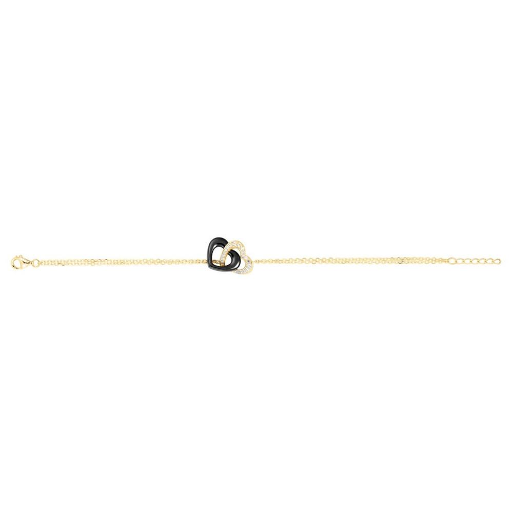 Bracelet plaqué or et Céramique noire double coeurs by Stauffer Ref. 1-36-0008