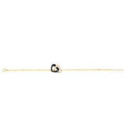 Bracelet plaqué or et Céramique noire double coeurs by Stauffer Ref. 1-36-0008