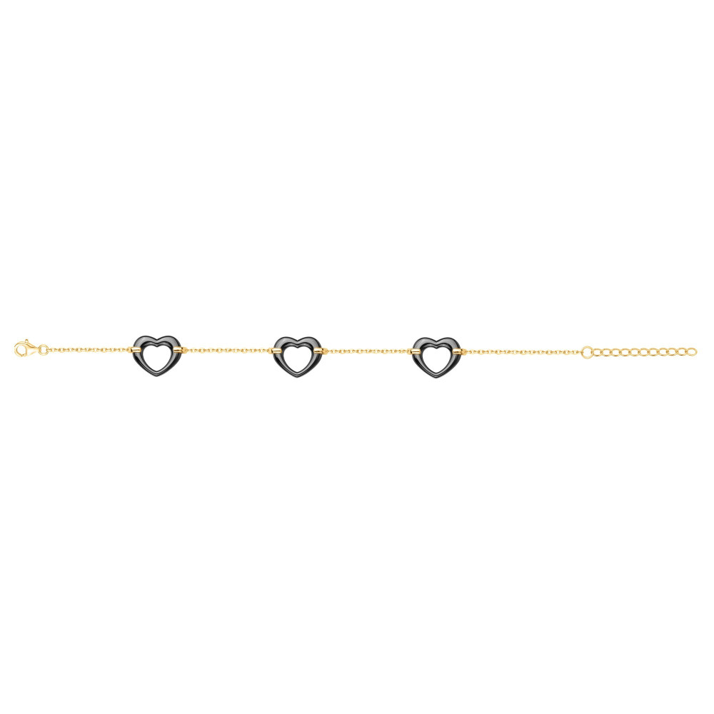Bracelet plaqué or et Céramique noire coeurs by Stauffer Ref. 1-36-0011