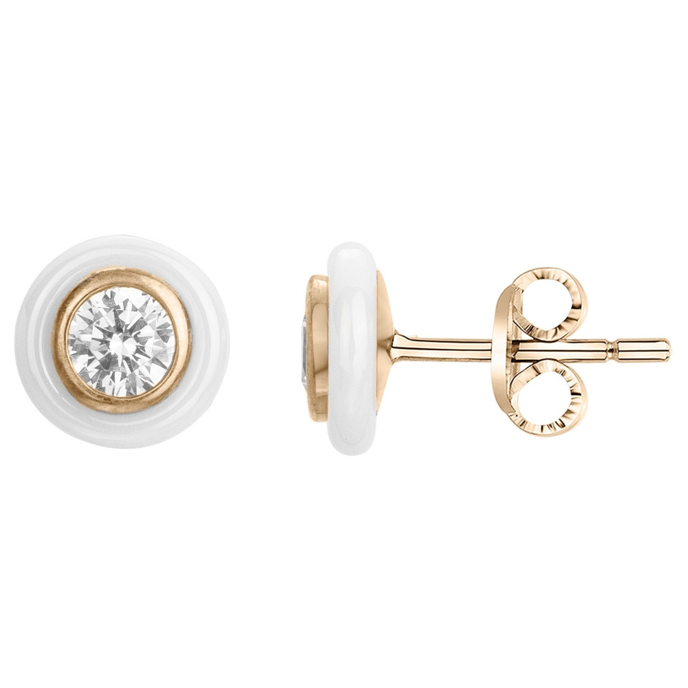 Boucles d'oreilles plaqué or et Céramique blanche et oxydes de zirconium by Stauffer Ref. 1-46-0001
