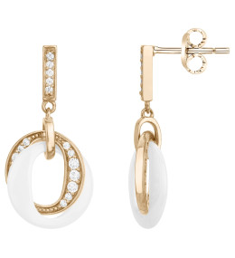 Boucles d'oreilles pendantes plaqué or et Céramique blanche et oxydes de zirconium by Stauffer Ref. 1-46-0002