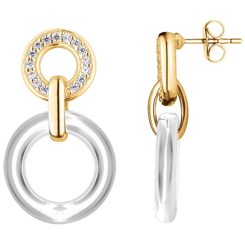 Boucles d'oreilles pendantes plaqué or et Céramique blanche et oxydes de zirconium by Stauffer Ref. 1-46-0003