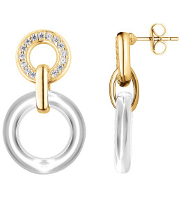 Boucles d'oreilles pendantes plaqué or et Céramique blanche et oxydes de zirconium by Stauffer Ref. 1-46-0003