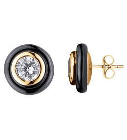 Boucles d'oreilles plaqué or et Céramique noire et oxydes de zirconium by Stauffer Ref. 1-46-0004