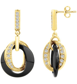 Boucles d'oreilles pendantes plaqué or et Céramique noire et oxydes de zirconium by Stauffer Ref. 1-46-0008