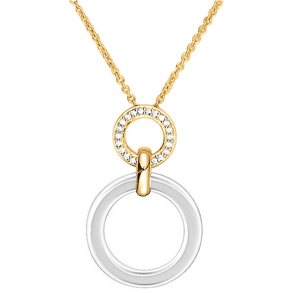 Collier plaqué or et Céramique blanche double anneaux by Stauffer Ref. 1-76-0006