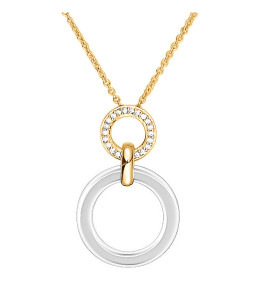 Collier plaqué or et Céramique blanche double anneaux by Stauffer Ref. 1-76-0006