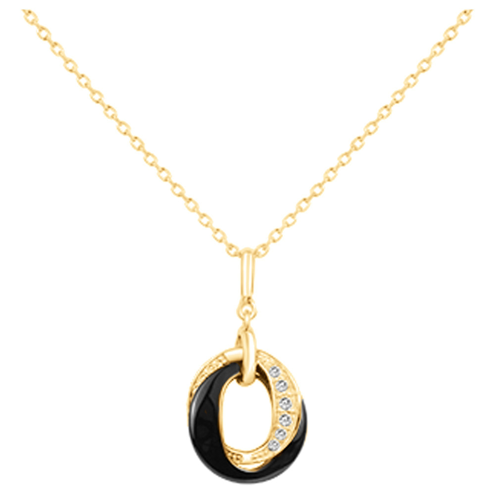 Collier plaqué or et Céramique noire double anneaux by Stauffer Ref. 1-76-0009
