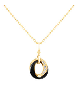 Collier plaqué or et Céramique noire double anneaux by Stauffer Ref. 1-76-0009