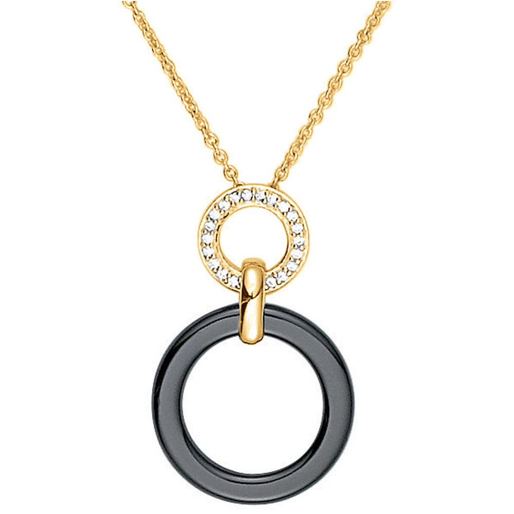 Collier plaqué or et Céramique noire double anneaux by Stauffer Ref. 1-76-0010