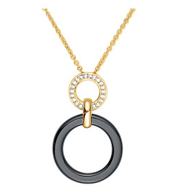 Collier plaqué or et Céramique noire double anneaux by Stauffer Ref. 1-76-0010