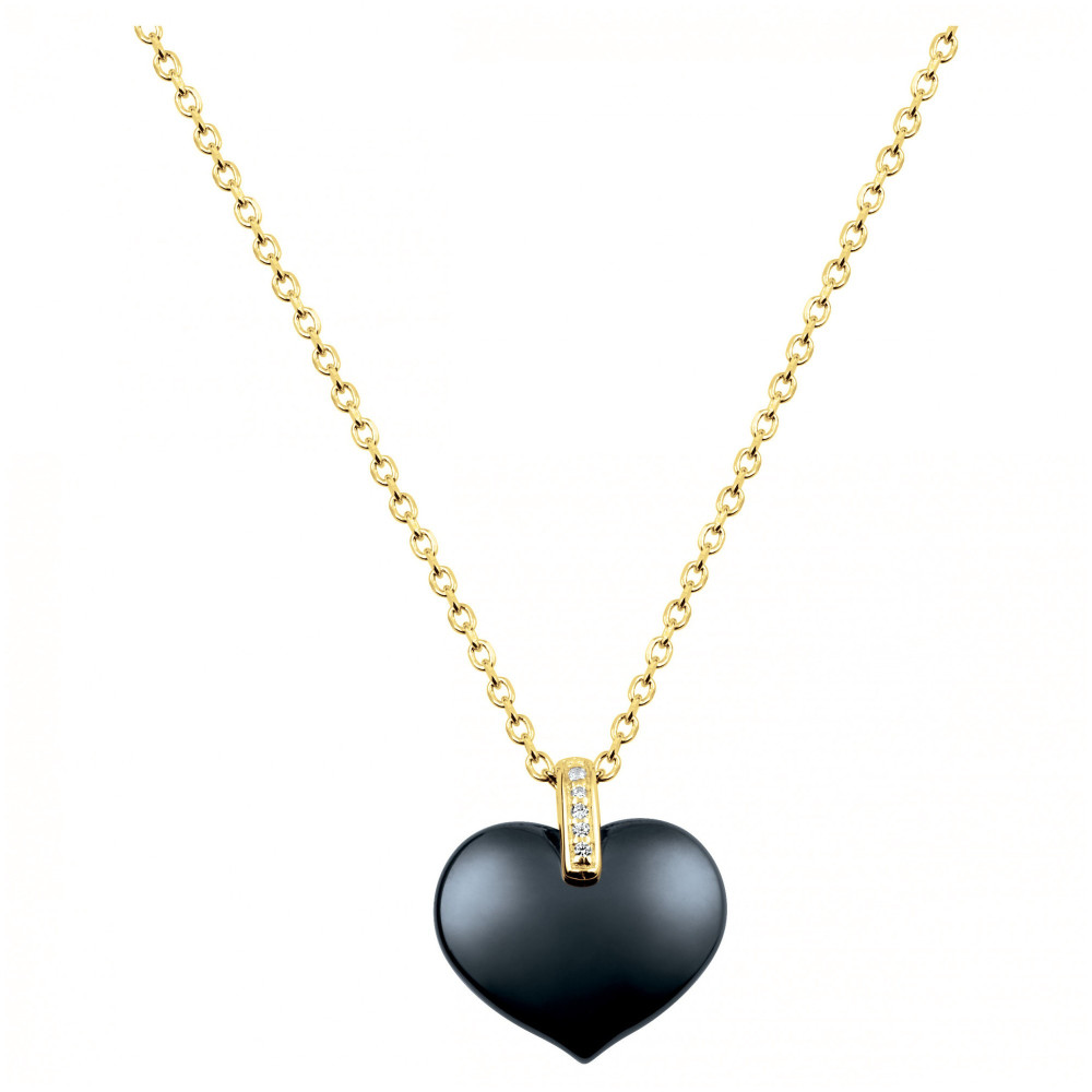 Collier plaqué or et Céramique noire coeur by Stauffer Ref. 1-76-0013
