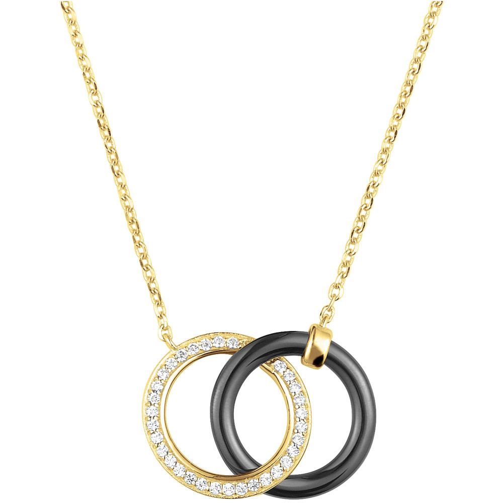 Collier plaqué or et Céramique noire double anneaux by Stauffer Ref. 1-76-0015