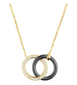 Collier plaqué or et Céramique noire double anneaux by Stauffer Ref. 1-76-0015
