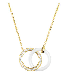 Collier plaqué or et Céramique blanche double anneaux by Stauffer Ref. 1-76-0016
