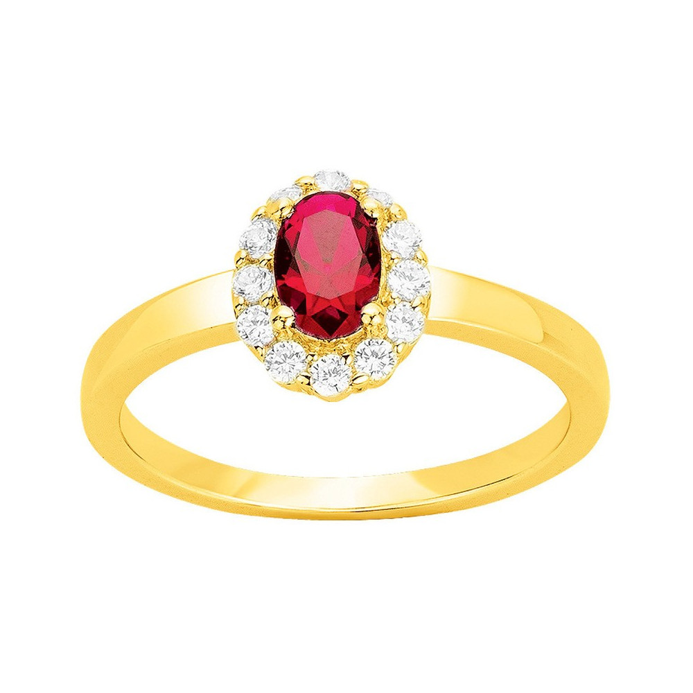 Bague Plaqué Or, 1 spinelle rouge et oxydes de zirconium by Stauffer Ref. 76100177